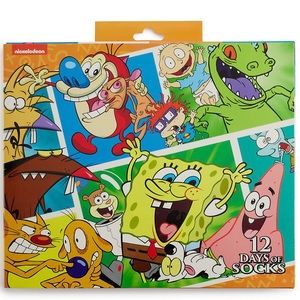 Men's 12 Days of Socks Nickelodeon Crew Socks 6-12 Cartoon Christmas Advent Uni